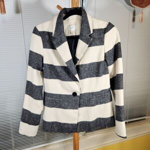 Ann Taylor LOFT $160 Size 0 Wool Blend Blue Cream Stripe Blazer Coat Jacket
